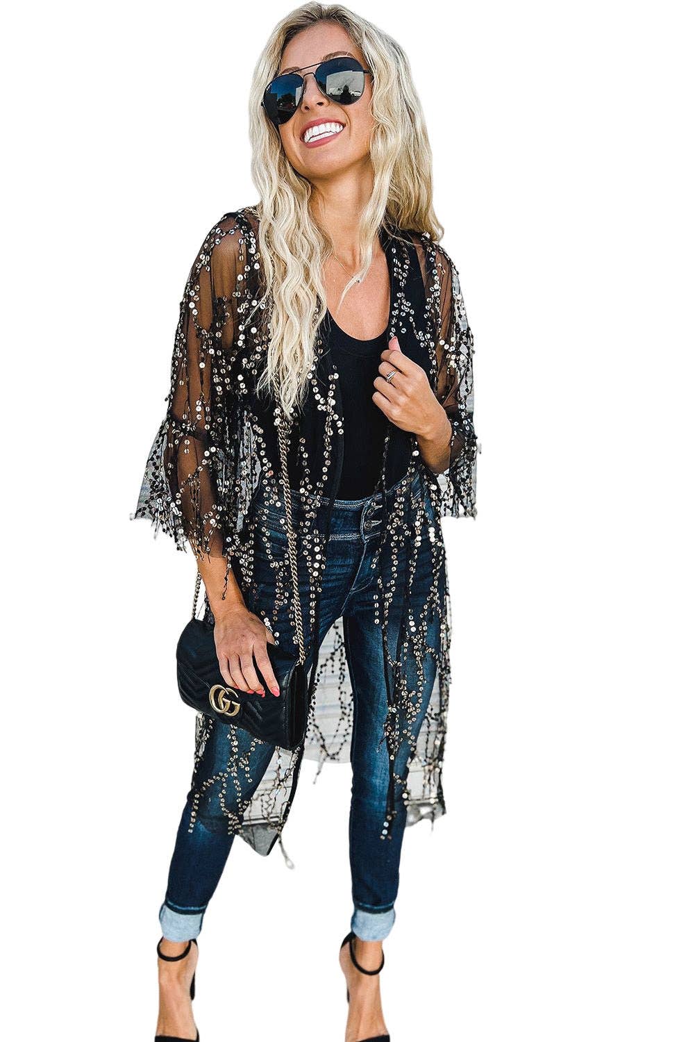 Black Sequin Kimono