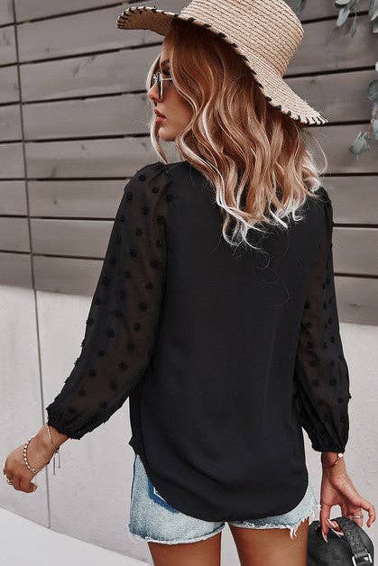 V Neck Solid Long Sleeve Top - Clearance