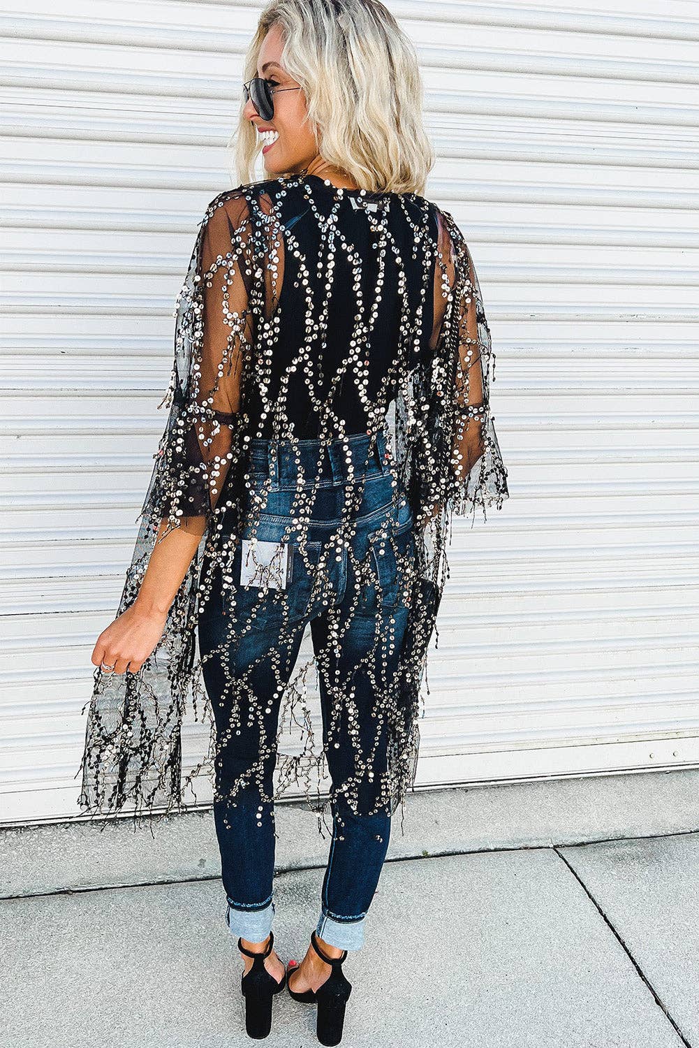 Black Sequin Kimono