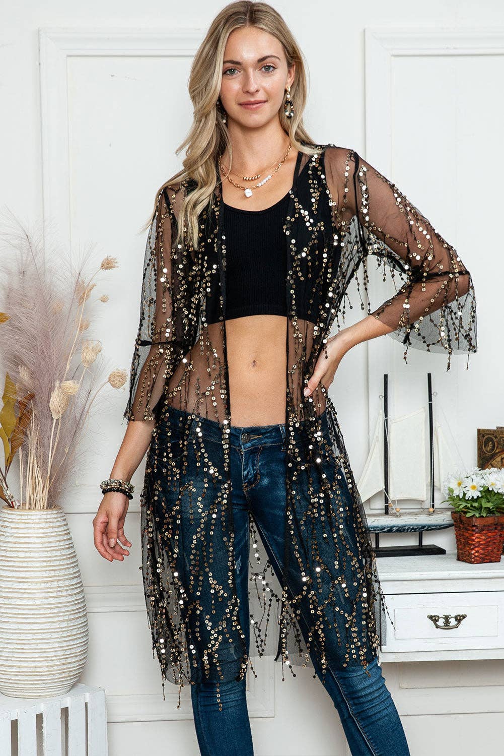 Black Sequin Kimono