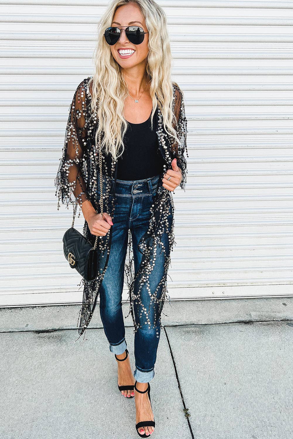 Black Sequin Kimono