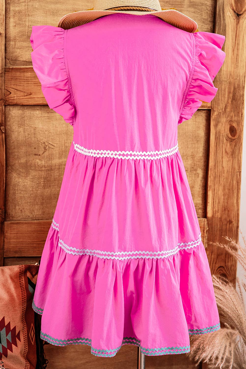 Flutter Sleeve V Neck Tiered Dress