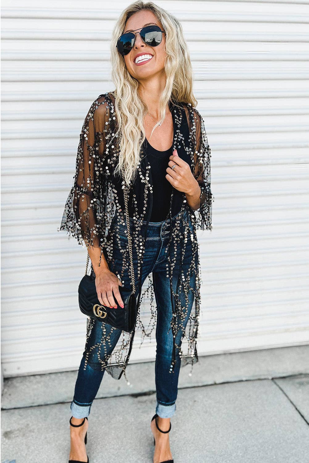 Black Sequin Kimono