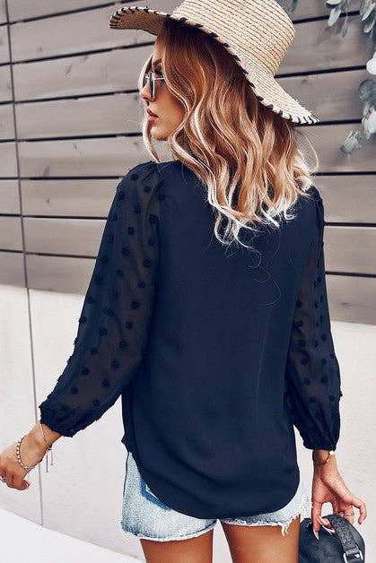 V Neck Solid Long Sleeve Top - Clearance