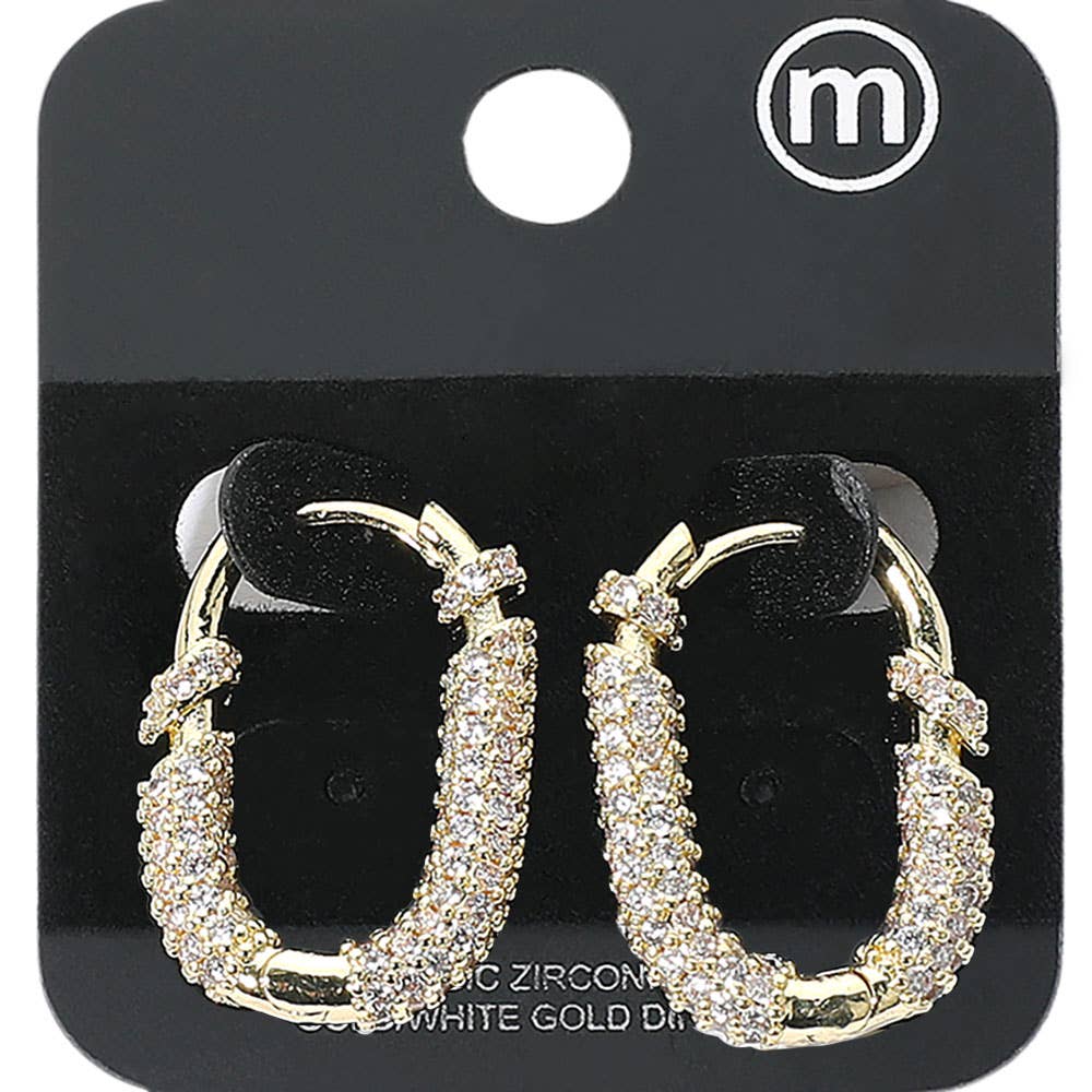 Gold Dipped CZ Stone Paved Oval Huggie Hoop Earrings
