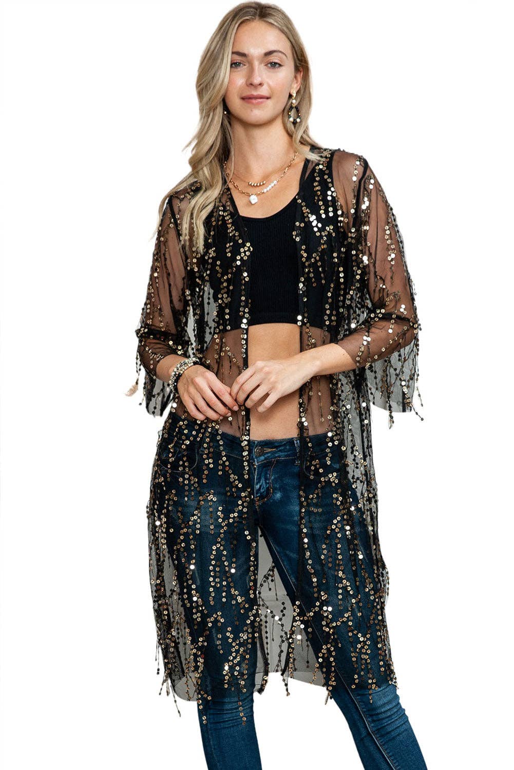 Black Sequin Kimono