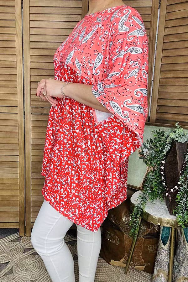 Women top coral paisley & floral print