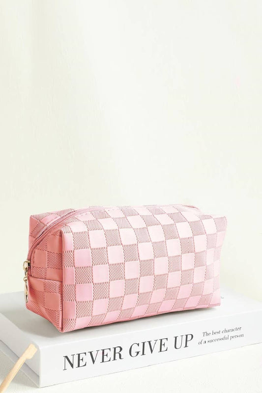 Checkered Monogram Cosmetic Makeup Pouch