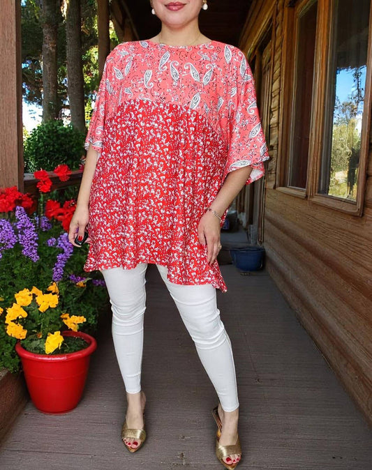 Women top coral paisley & floral print