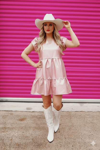 Pink Metallic Huxley Faux Leather Dress