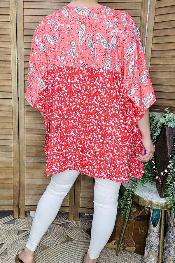 Women top coral paisley & floral print