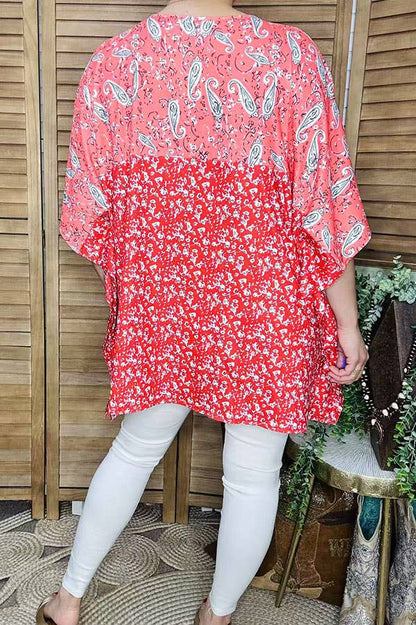 Women top coral paisley & floral print