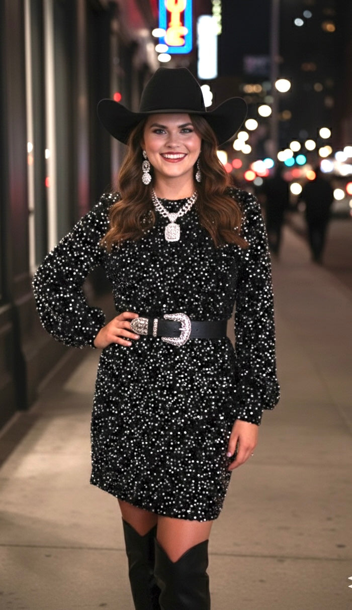 Old Flame Sequin Dress- Black: Black / XL