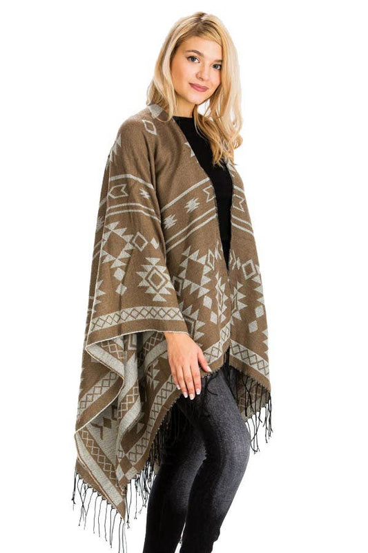 Aztec Geometric Pattern Reversible Western Poncho