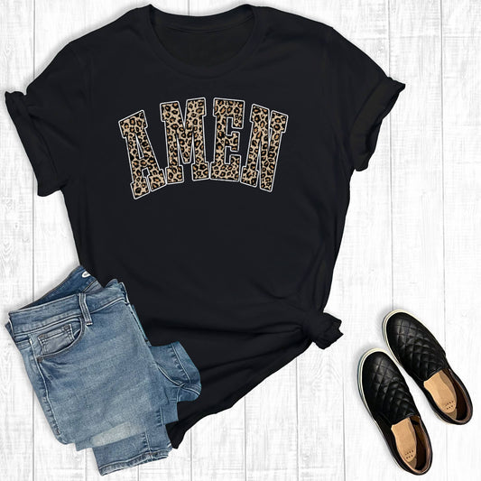 Christian Leopard Amen Graphic Tee: Black