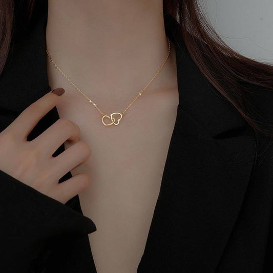 Cold wind design feeling double ring heart clavicle chain: Gold