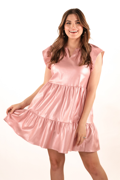 Pink Metallic Huxley Faux Leather Dress
