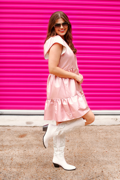 Pink Metallic Huxley Faux Leather Dress