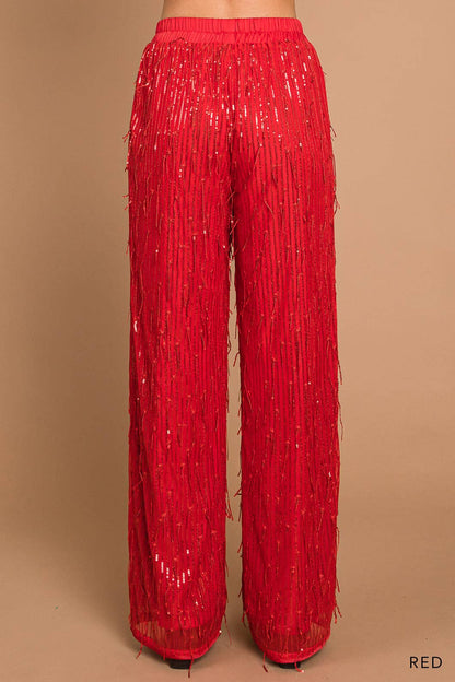 Women's Sequin Fabric Wide Leg Pants