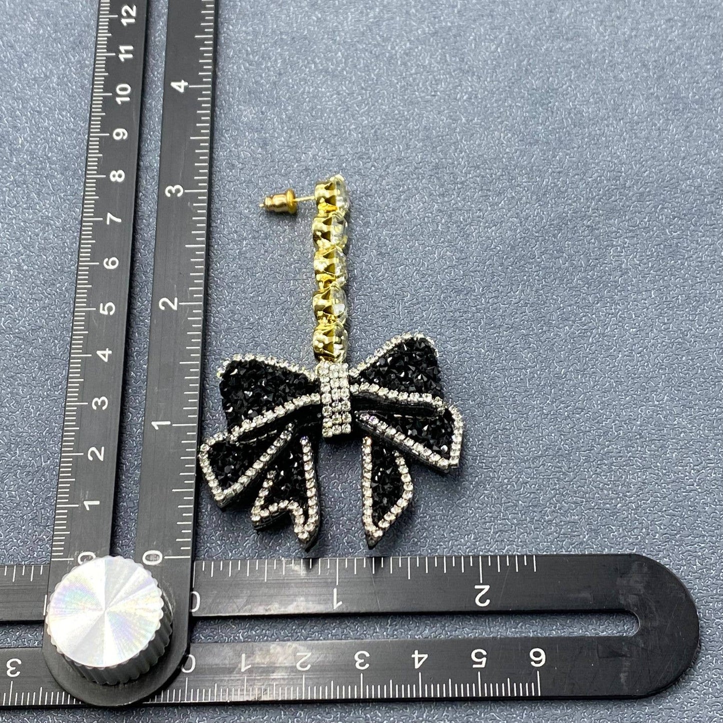 Rhinestone Black Bow Dangle Earrings