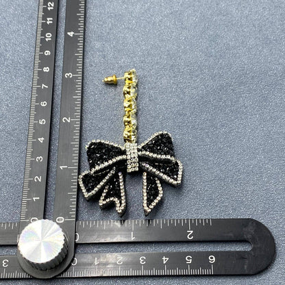 Rhinestone Black Bow Dangle Earrings