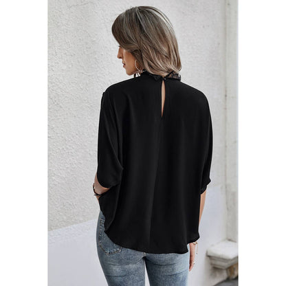 Boho Floral Mesh Lace Solid Blouse