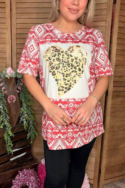 Leopard hearts & Aztec short sleeve