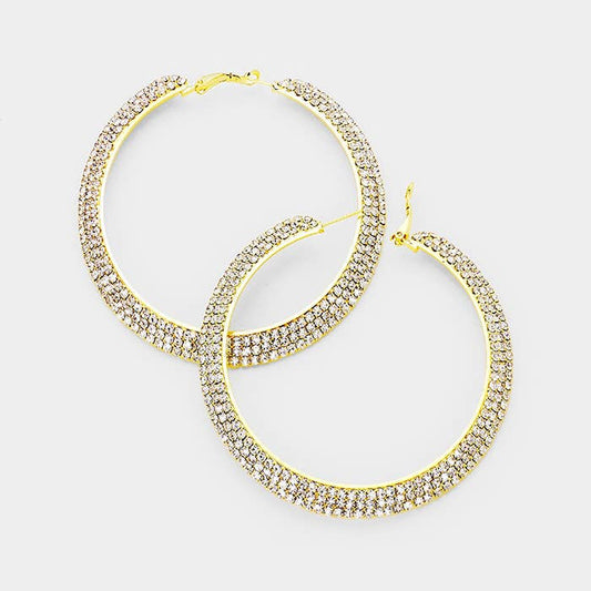 Crystal Rhinestone 3.25 Inch Hoop Earrings
: Gold