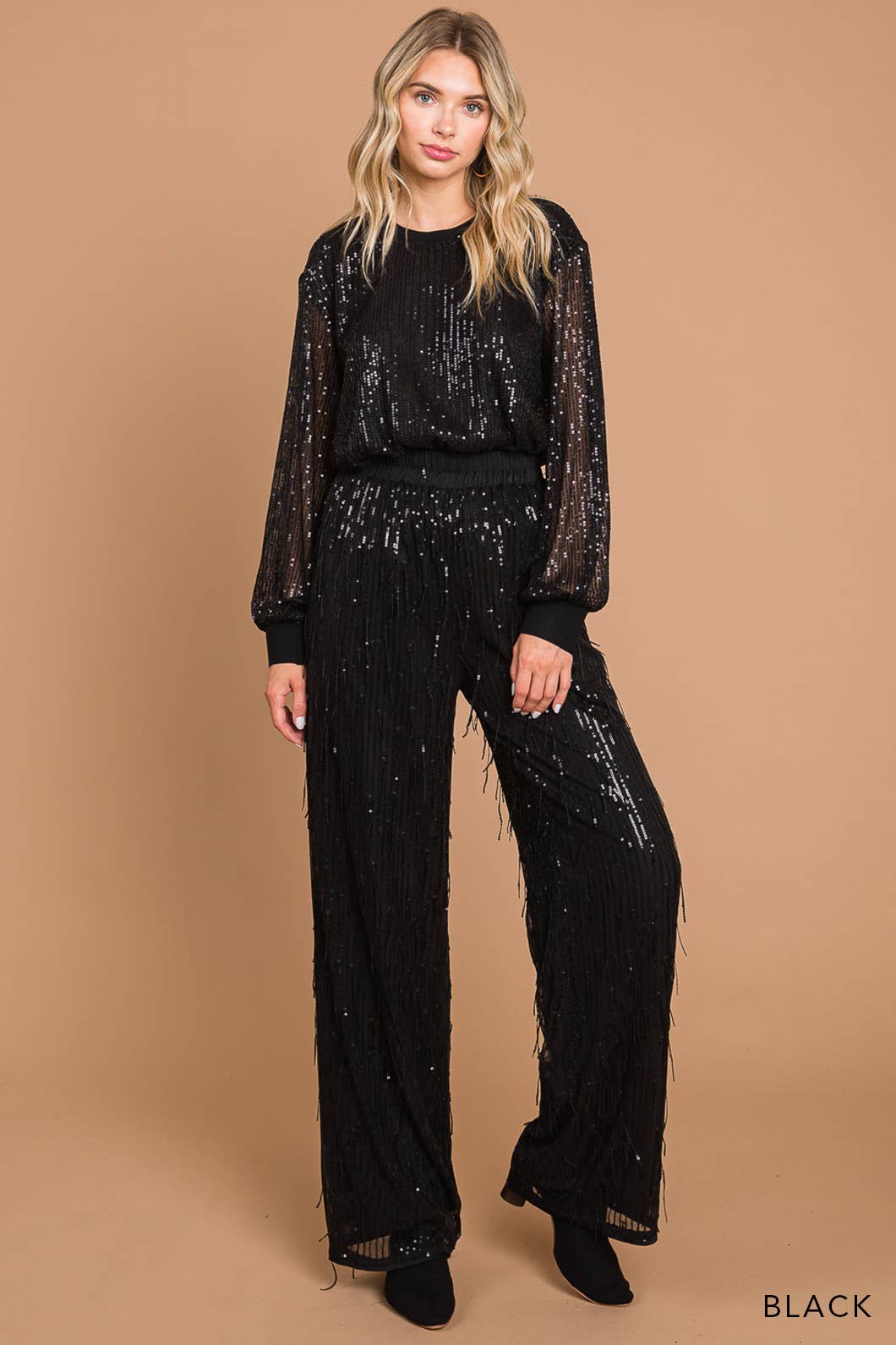 Women's Sequin Fabric Wide Leg Pants