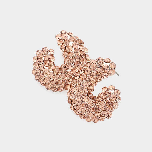 Curved Rhinestone Pave Evening Stud Earrings Rose Gold
