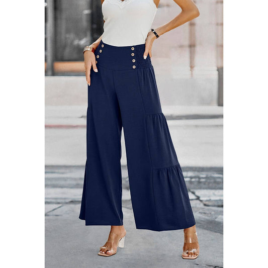 Elastic High Waist Wide Leg Long Palazzo Pants