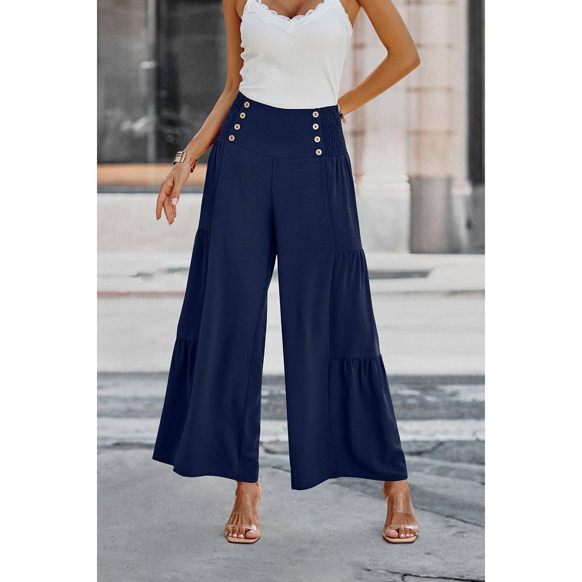 Elastic High Waist Wide Leg Long Palazzo Pants