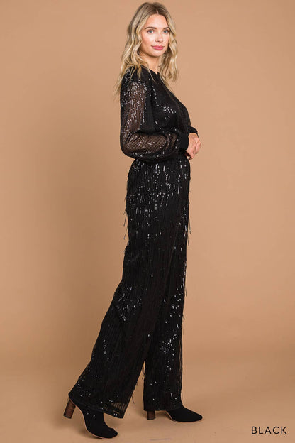 Women's Sequin Fabric Wide Leg Pants