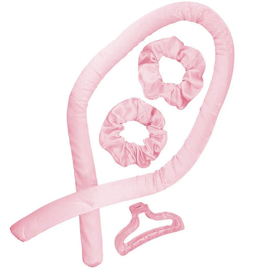 NEW 4pc Heatless Satin Curler Gift Set with bow and gift tag: PINK
