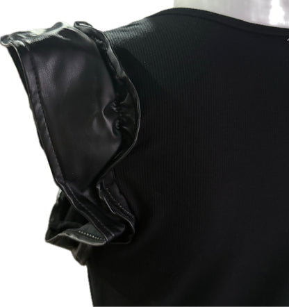Onyx Ruffle Sleeve Ribbed Bodysuit