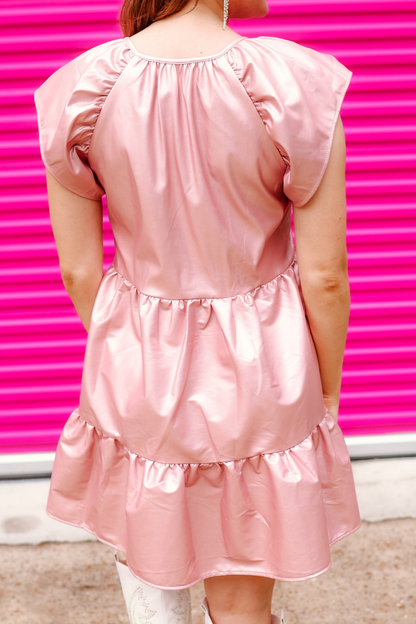 Pink Metallic Huxley Faux Leather Dress