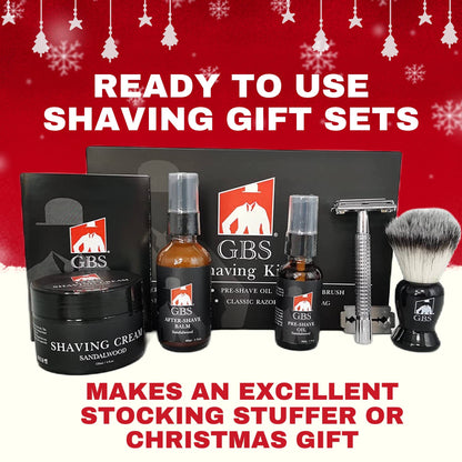 5 Piece shaving Kit - balm, brush, oil, razor, cream & bag