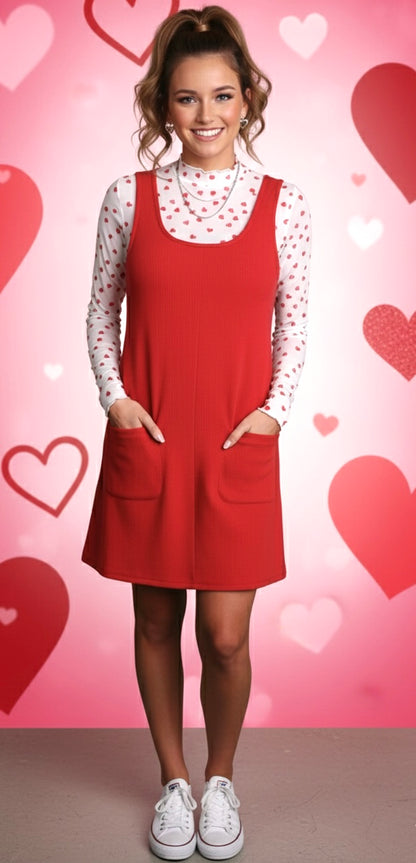 Rory Ribbed Jumper Dress- Red