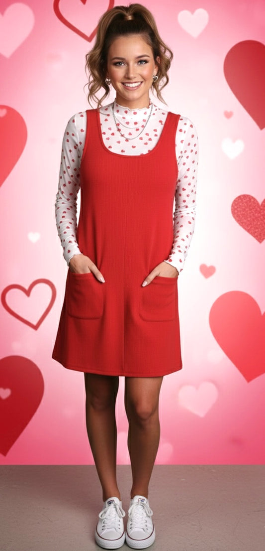 Rory Ribbed Jumper Dress- Red