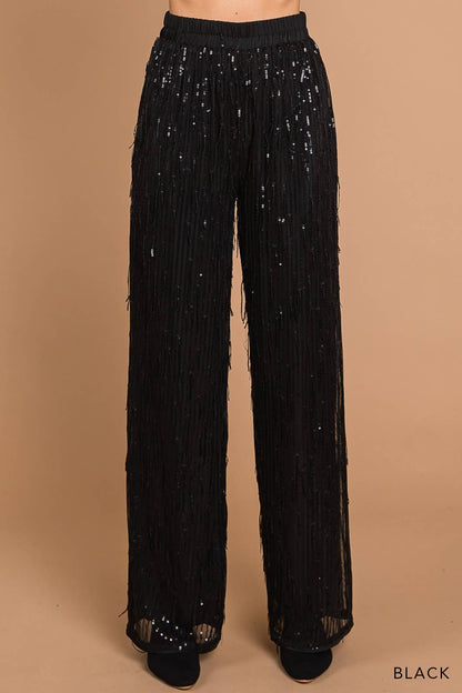 Women's Sequin Fabric Wide Leg Pants