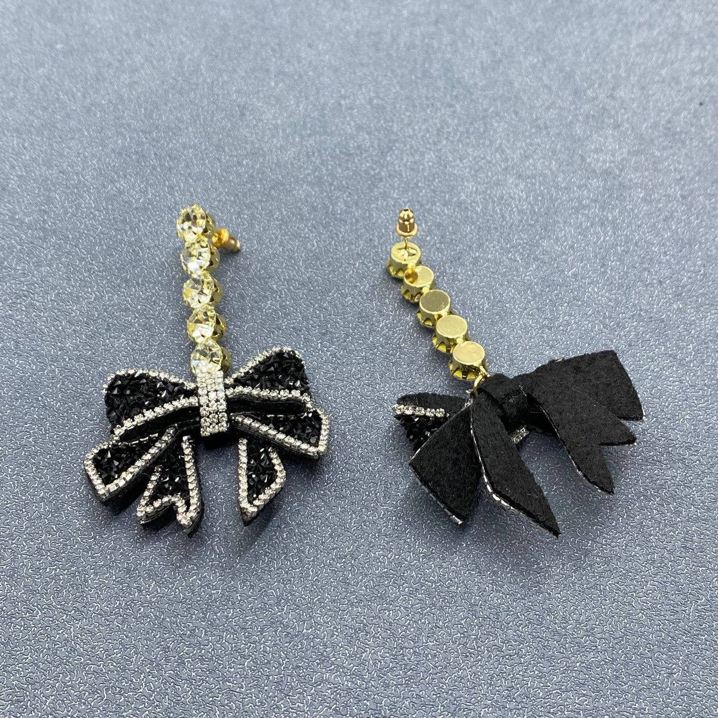 Rhinestone Black Bow Dangle Earrings