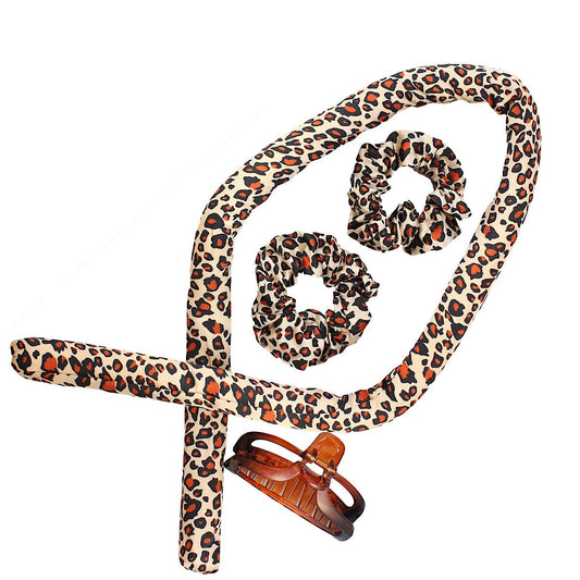 NEW 4pc Heatless Satin Curler Gift Set with bow and gift tag: LEOPARD