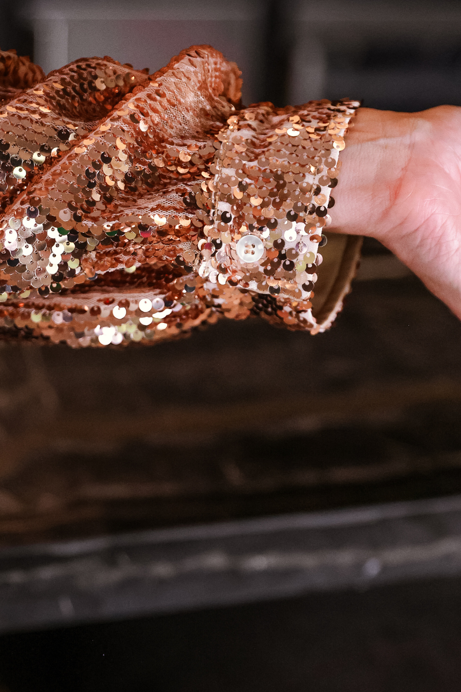 Betty Bow Top- Rose Sequin: Rose Gold