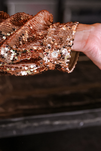 Betty Bow Top- Rose Sequin: Rose Gold