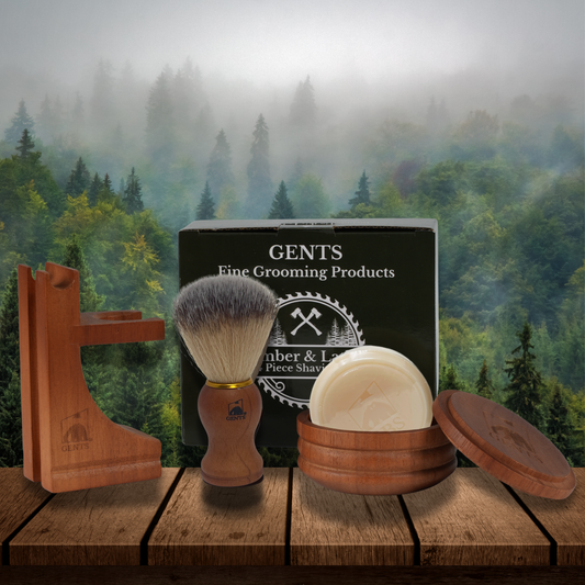 GENTS Cedar & Pine Wood Shaving Bowl & Shave Brush Set
