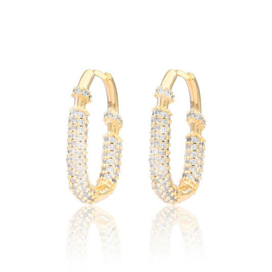 Gold Dipped CZ Stone Paved Oval Huggie Hoop Earrings