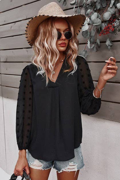 V Neck Solid Long Sleeve Top - Clearance