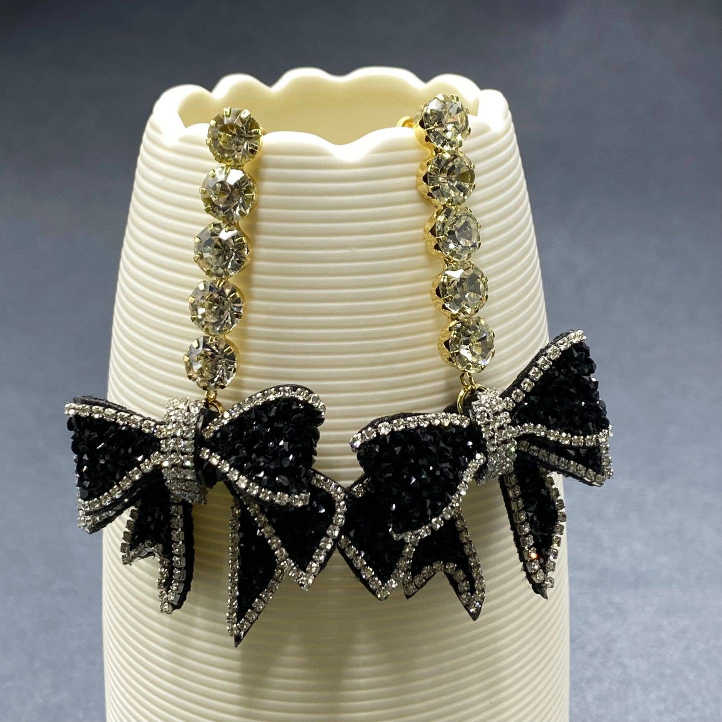 Rhinestone Black Bow Dangle Earrings