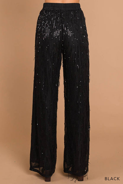 Women's Sequin Fabric Wide Leg Pants