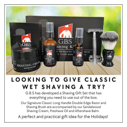 5 Piece shaving Kit - balm, brush, oil, razor, cream & bag